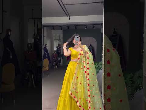 Mustard Georgette Wedding Lehenga Choli with Embroidered Organza Dupatta | 9-Meter Flair | Stitched Blouse | Wedding Collection 2025