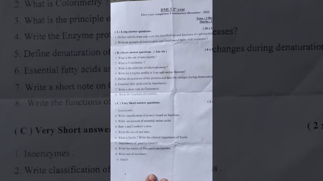 dmlt 1st year question paper biochemistry #subscribe #like #dmlt #dmlt_lecture #exam
