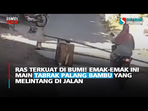 Ras Terkuat di Bumi! Emak-Emak ini Main Tabrak Palang Bambu yang Melintang di Jalan