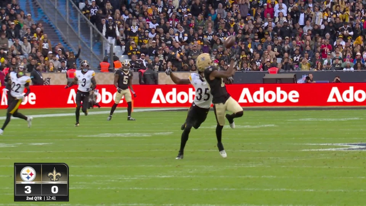 Tyler Shough drops a dime to Rookie Barion Brown in Paris!