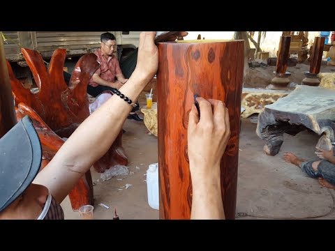 Cách xử lý vết keo AB trên cột gỗ cẩm lai bằng phương pháp tô màu -  How to repair error on wood