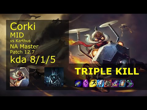 Corki Mid vs Karthus - NA 8/1/5 Patch 12.7 Gameplay