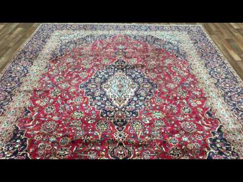 Navy and Red Semi-Antique Persian Kashan Oriental Rug 8'10X12'10 - W 387