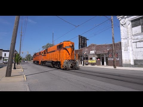 A few trains street running in Michigan City IN