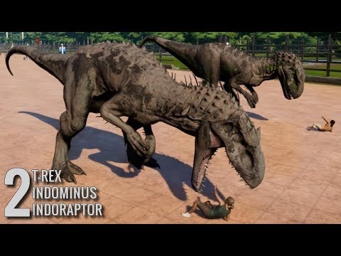Jurassic World Evolution - 2 T-Rex 2 Indominus Rex & 2 Indoraptor Breakout & Fight! (1080p 60FPS)