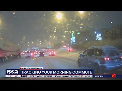 Rush hour snowfall slows down traffic on Illinois roads