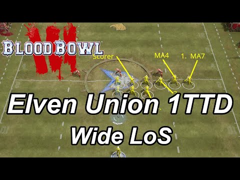 Blood Bowl 3 one turn touchdown: MA8 Elven Union, wide LOS defence (10 players, 3 pushes)