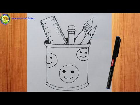 Pen Holder Drawing Easy | Pencil Holder Drawing, Easy drawing, Pen Stand #penholder #penstand