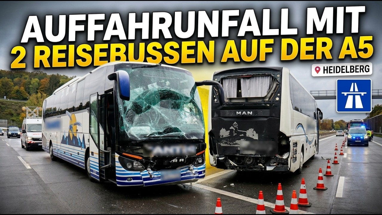 Busunfall auf der A5: Zwei Fernreisebusse kollidieren bei Heidelberg