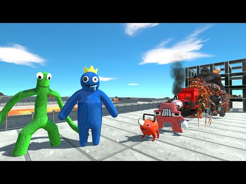 Rainbow Friends Green + Blue LAVA DEATH RUN - Animal Revolt Battle Simulator