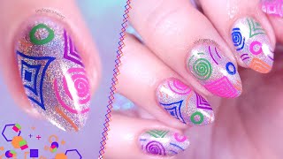 Summer colorful geometric nails | Stamping nail art ft. Holo Taco Toe Beans