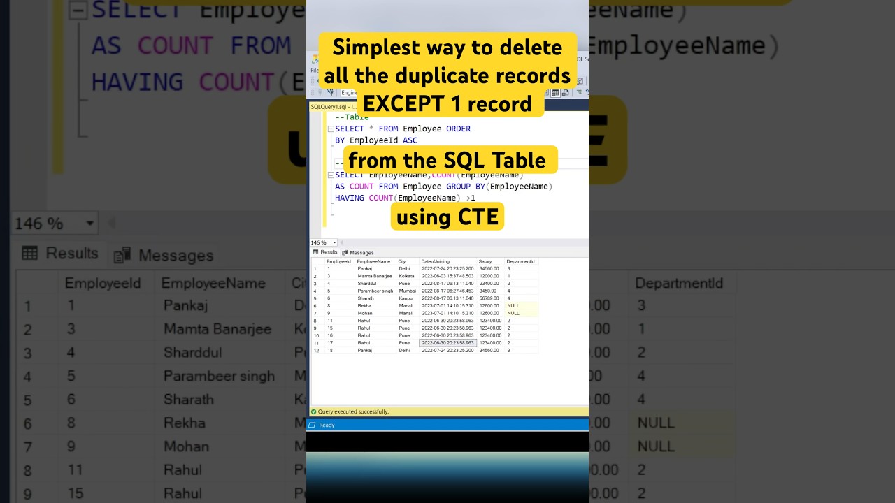 How to delete all duplicate records except one record from Table #coding #shorts #sql #sqlqueries