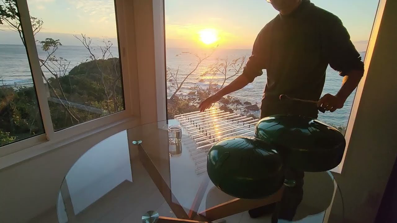 さざなみドラム(中型+伴奏)とさざなみクリスタルハープ12音を一緒に演奏