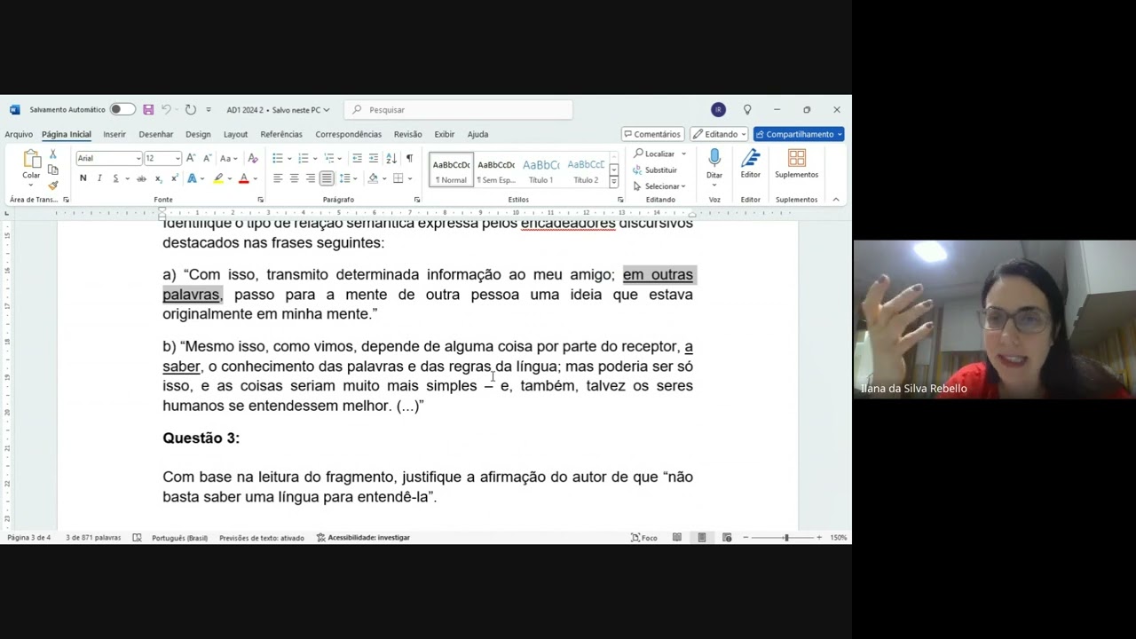 AD2 - Português 1 (2º semestre de 2024) - Curso de Letras UFF/CEDERJ.