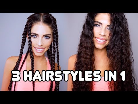 HAIR TUTORIAL - 3 STYLES IN 1 , Festival style and bohemian braids get curls in a minute