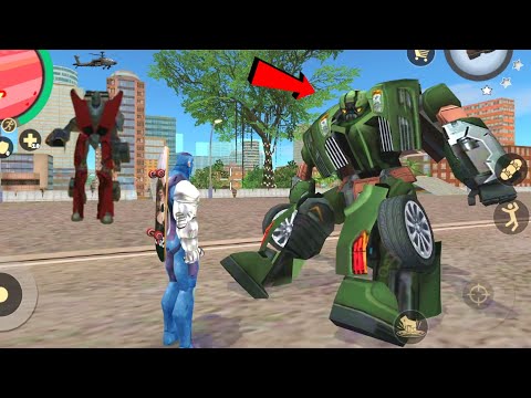 Rope Hero: Vice Town (Rope Hero Fight Huge Green Robot Car) Car Robot to slide - Android Gameplay HD