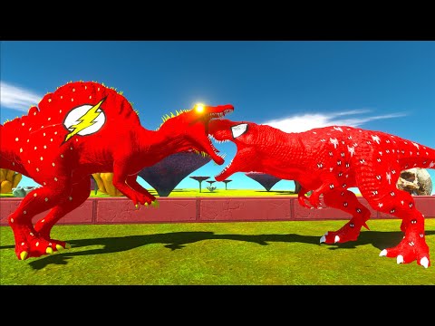 FLASH SPINOSAURUS vs SPIDERMAN T-REX DEATH RUN - Animal Revolt Battle Simulator