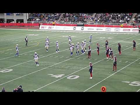 Montreal Alouettes DB Wesley Sutton's interception nullified by penalty vs. Winnipeg Blue Bombers