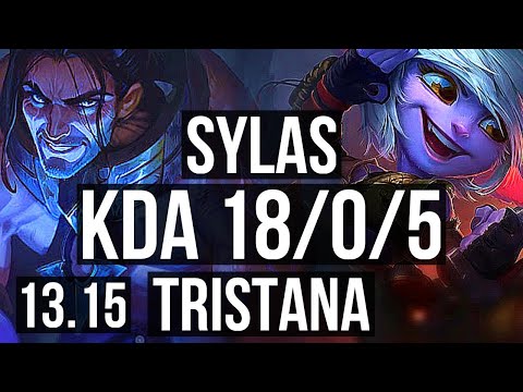 SYLAS vs TRISTANA (MID) | 18/0/5, Legendary, 9 solo kills, 1100+ games | NA Grandmaster | 13.15