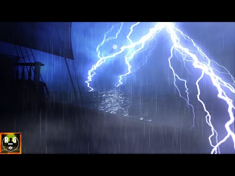Strong Thunderstorm Noises, Ocean Waves, Rain Sounds and Lightning & Thunder on a Ship to Sleep