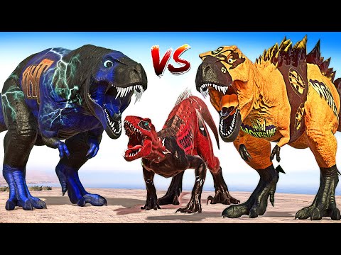 DEADPOOL INDORAPTOR vs Wolverine T-REX & Spinosaurus Dinosaurs Battle Jurassic World Evolution 2