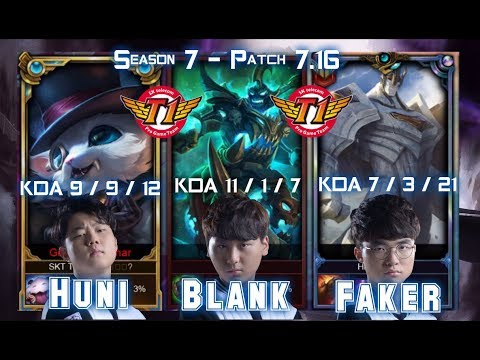 Faker GALIO, Huni GNAR & Blank HECARIM (Same TEAM) - Patch 7.16 KR Ranked