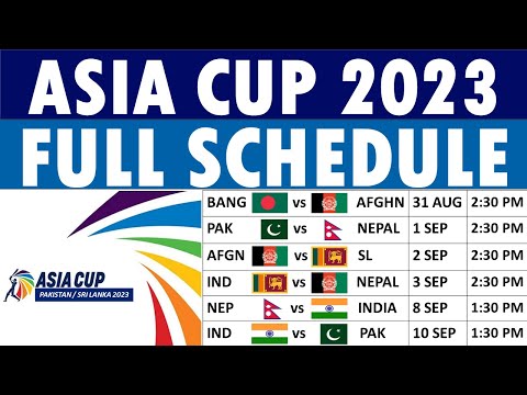 Asia Cup 2023 Schedule:  Date, Timings and Venues.