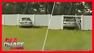 Driver plows through fences during police chase, runs off road | Car Chase Channel
