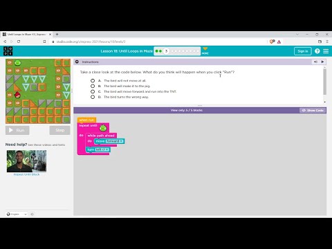 L18-3 |Code.org | Express-2021 | Lesson 18: Until Loops in Maze | level 3