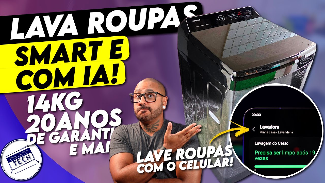 20 anos de GARANTIA! Nova Lavadora de roupas Samsung 14KG ECONOMICA SMART e COM IA | WA14CG