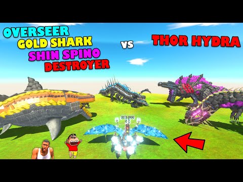 THOR HYDRA vs OVERSEER, SHIN SPINO, DESTROYER OF GALAXY and GOLD MECHA SHARK in Animal Revolt Battle