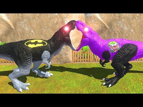 DARK BATMAN T-REX vs JOKER T-REX vs BLACK SPIDERMAN SPINO DEATH RUN - Animal Revolt Battle Simulator
