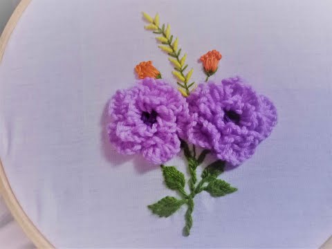 Hand embroidery/Lavender color flowers embroidery tutorial step by step- Leisha's Galaxy embroidery
