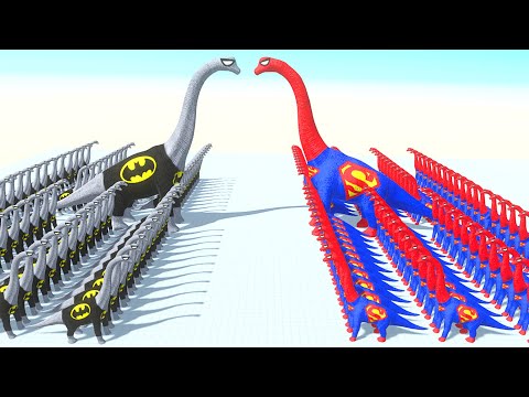 ALL BATMAN BRACHIO vs ALL SUPERMAN BRACHIOSAURUS DEATH CLIMB - Animal Revolt Battle Simulator