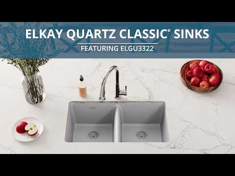 Equal Double Bowl Undermount Sink Kit Black Elkay Quartz Classic ELGU3322BK0C 33 x 18-1/2 x 9-1/2 