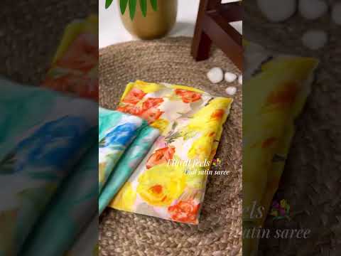 Firozi Elegant Floral Printed Dull Satin Saree with Moonga Silk Blouse