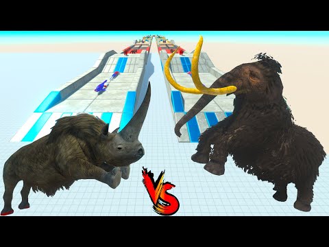MAMMOTH vs WOOLLY RHINO RACE BATTLE COMPETITION - Animal Revolt Battle Simulator