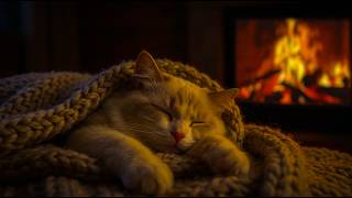 Drift Off Fast to Purring Cat & Crackling Fire🔥Cozy Room ASMR White Noise Sleep, Relax, Study🐾No Ads
