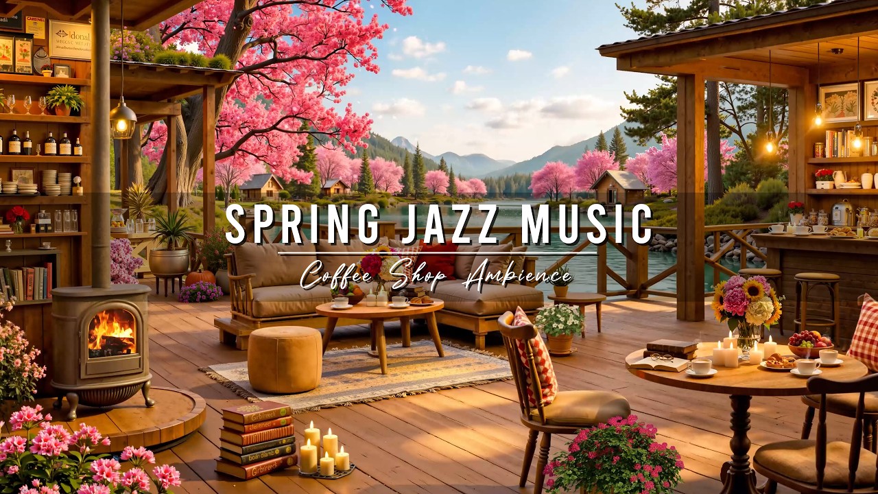 Springtime Lake & Relaxing Jazz Instrumental Music at Cozy Coffee Shop Ambience for Work, Study