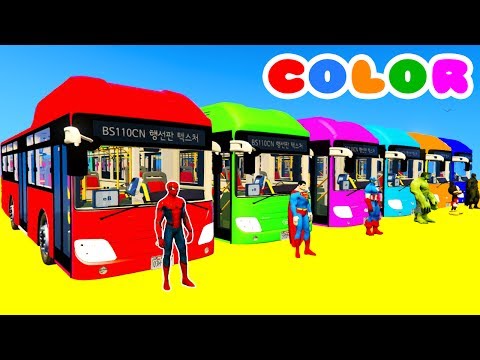 Learn Colors Big Bus Jump w Spiderman Cartoon & Superheroes Animation for Kids