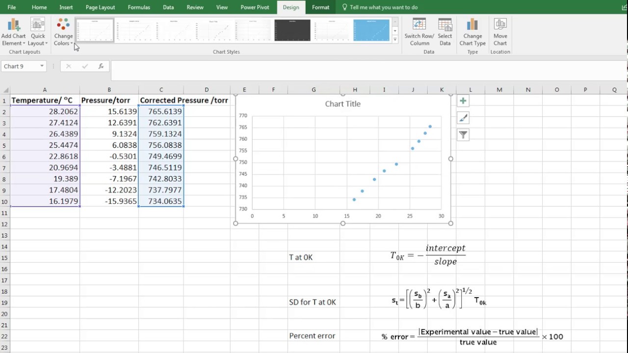 Using Excel for gas law calculations