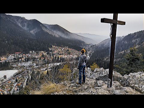 Băile Tușnad iarna: Lacul Sfânta Ana înghețat, Piatra Șoimilor și Podețul de peste Olt