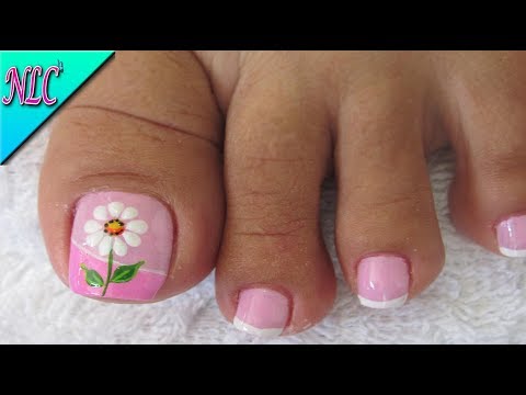 DECORACIÓN DE UÑAS MARGARITA PARA PIES –  FRENCH NAIL ART  – DAISY FLOWER NAIL ART – NLC