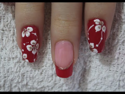 DISEÑO DE UÑAS FLORES Y FRANCES BLANCO Y ROJO – FLOWERS NAIL ART – FRENCH NAIL ART – NLC