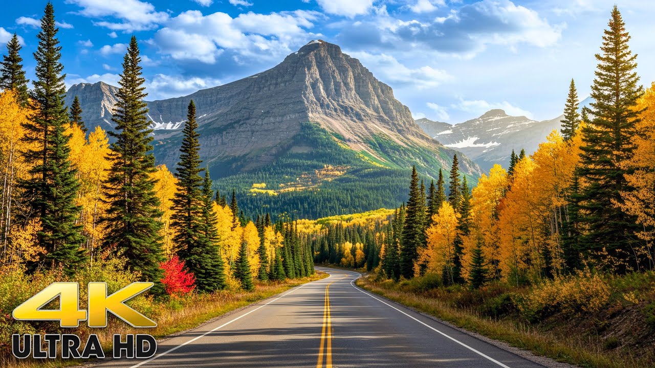 Montana Mountain Scenic Drive on US Route 2 in Glacier National Park 4K - Montana Fall Colors