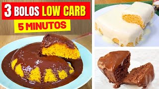 3 Receitas de BOLO LOW CARB de 5 MINUTOS - SEM AÇÚCAR e TRIGO, Rápido, Fácil, Barato e Saudável 🍰
