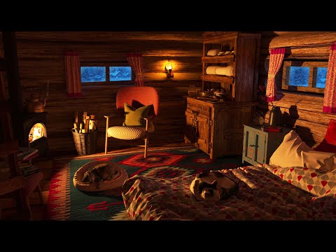 Two Cats Deep Sleep in a Cozy Winter Hut | Snowstorm and Blizzard Sounds w/ Howling Wind & Fireplace