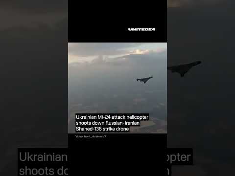 Ukrainischer Mi-24-Hubschrauber schießt russische Shahed-136-Drohne ab #KriegUkraine