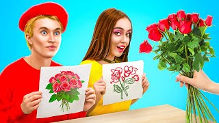 WHO DRAWS IT BETTER? || Funny Drawing Challenge! Rich vs. Poor Art Hacks by 123 GO! SCHOOL
