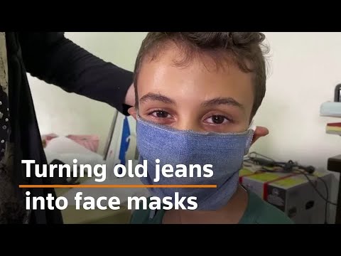 Palestinian turns old jeans into face masks